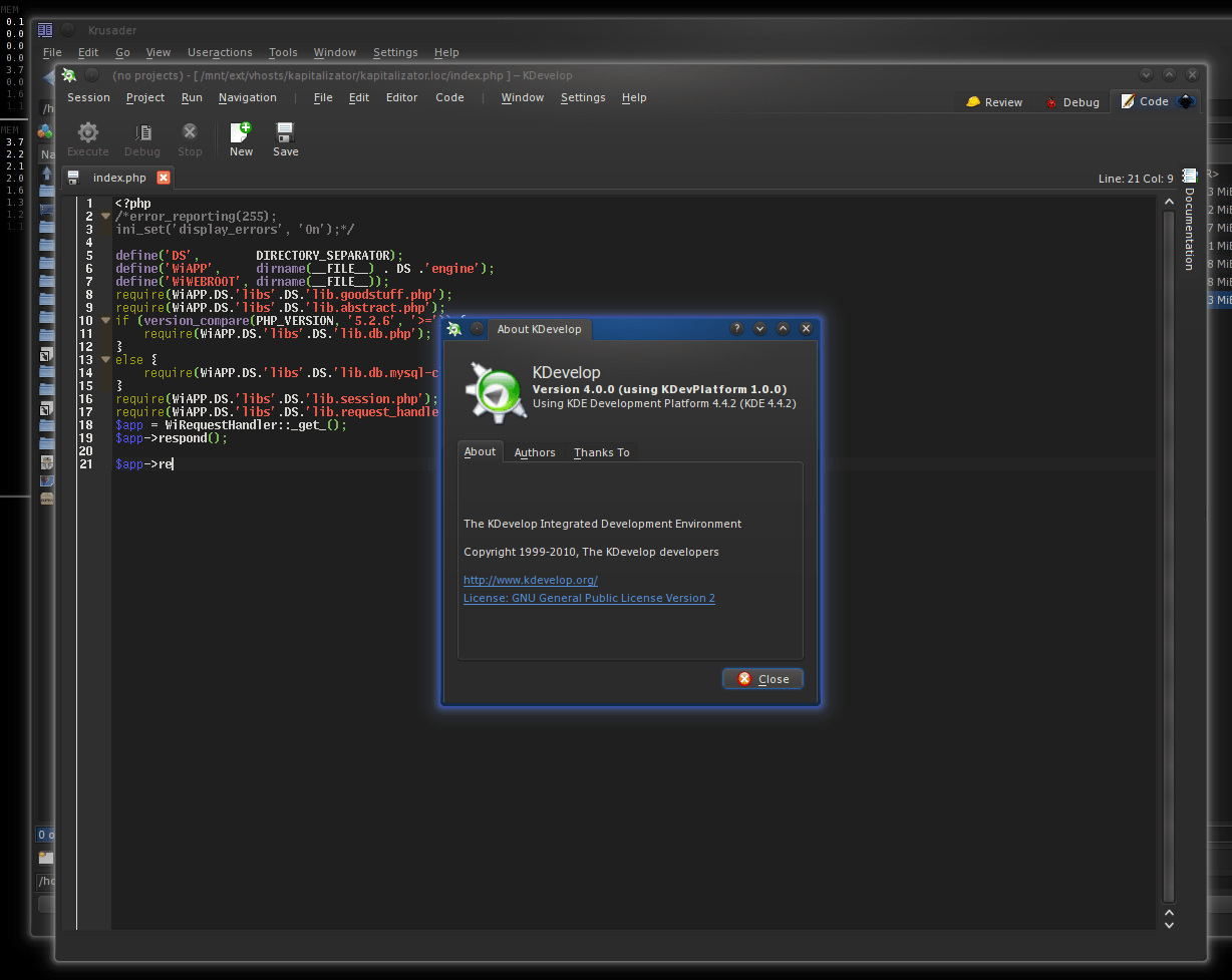 KDevelop PHP IDE 4.0 in Fedora 12